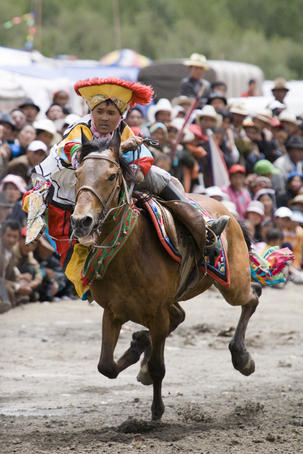 Display of horsemanship at Gyantse Horse Racing Festival.