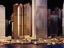 Hong Kong Island buildings and Star Ferry Terminal on Victoria Harbour in Central at sunrise.