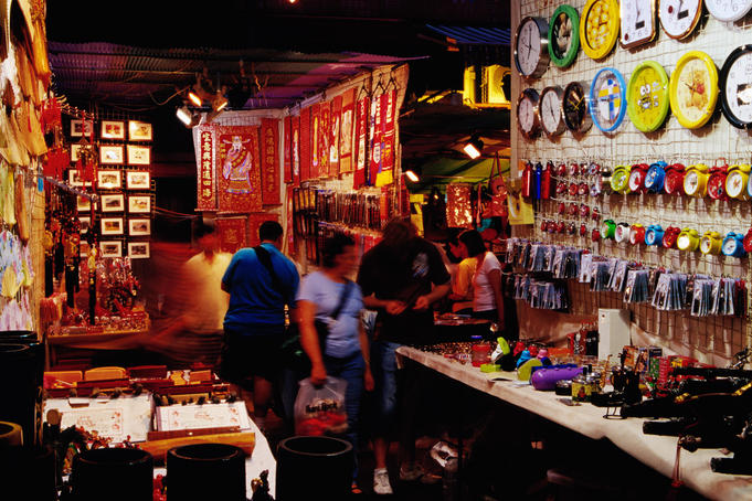 Stalls at Temple Street Night Market, Yau Ma Tei.