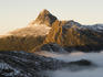 Mt Gould at sunrise from The Labyrinth, Du Cane Range in winter.