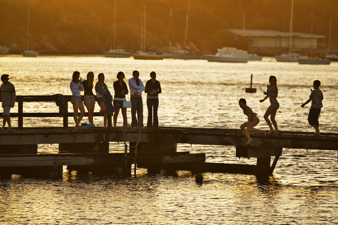 People jumping into Swan River from Bicton Jetty, Bicton.