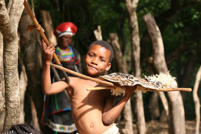 Zulu boy with his fighting shield.