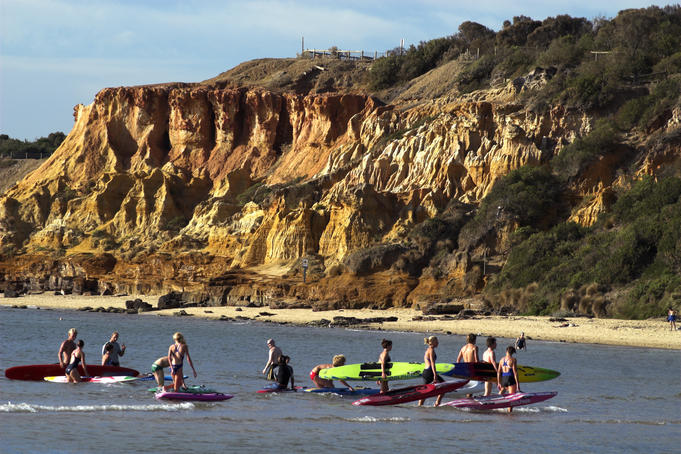 Lifesavers in training at Red Bluff, Black Rock on Port Phillip Bay.