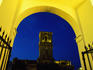 Church of Santa Maria from the illuminated arch of Plaza del Cabildo, Arcos de la Frontera