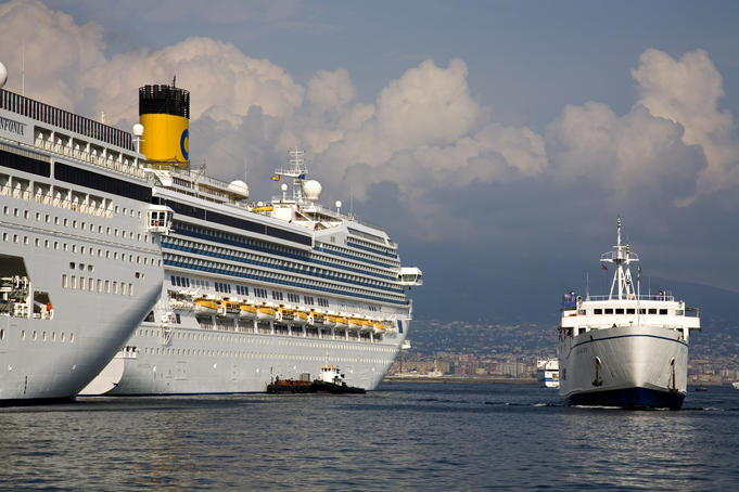 Cruise ships and Capri Island ferry, Port of Naples.