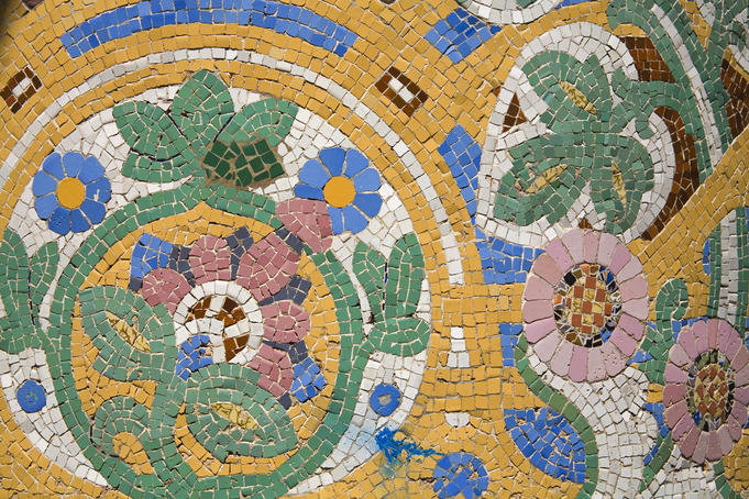 Tile mosaic on Palau de La Musica.