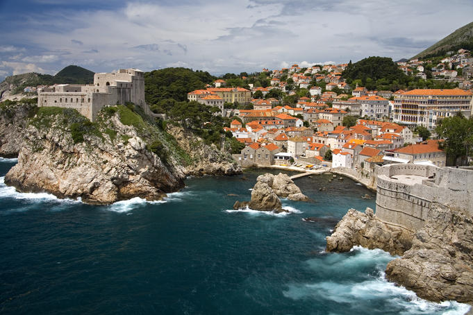 The coastline of Dubrovnik, Croatia, with Lovrijenac Fortress.