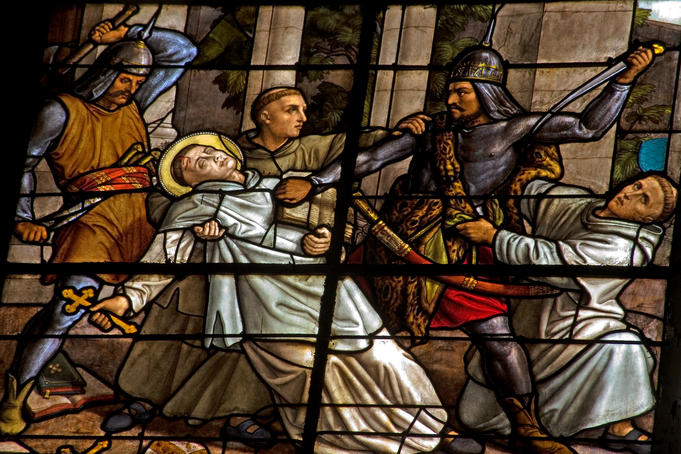 Stained glass window, Saint Nicolas Church.