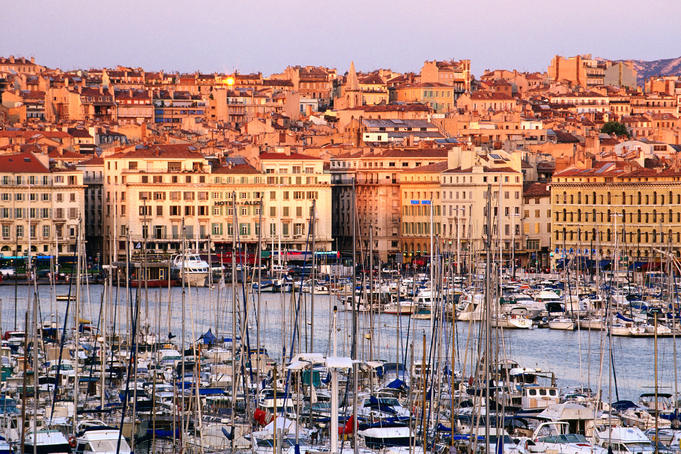 Overhead of Vieux Port from Belvedere St Laurent, Bouches-du-Rhone.