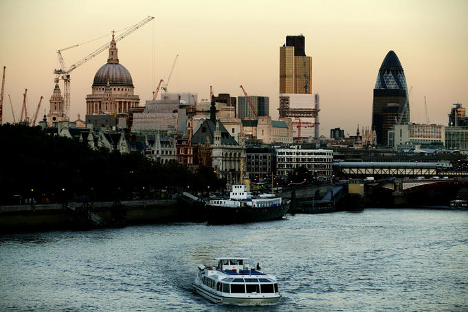 Overhead of River Thames from Waterloo Bridge.