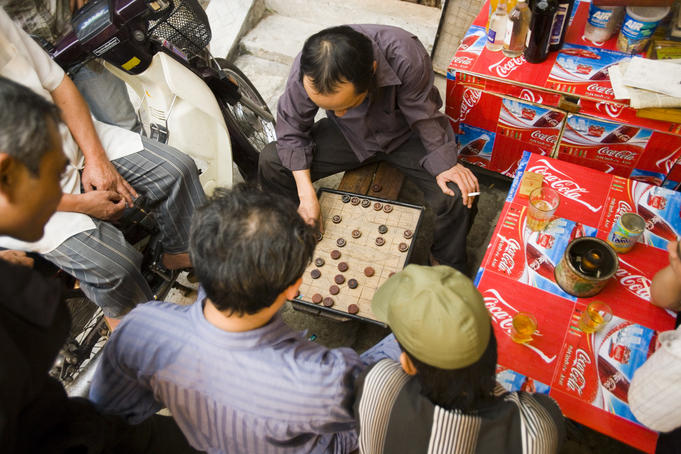 Overhead of Chinese checkers game, Old Quarter.