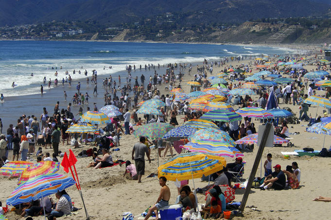 Crowd on Santa Monica Beach.