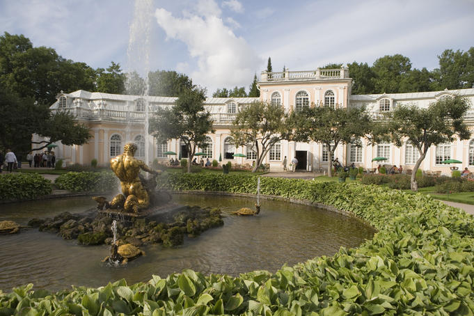 Fountains in parklands of Peterhof Grand Palace.