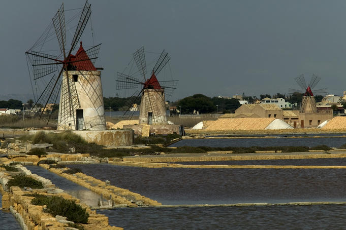 Windmills at salt fields.