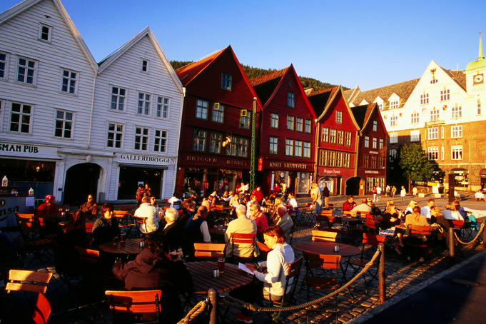 Beer garden outside timber merchants' houses, Bryggen.