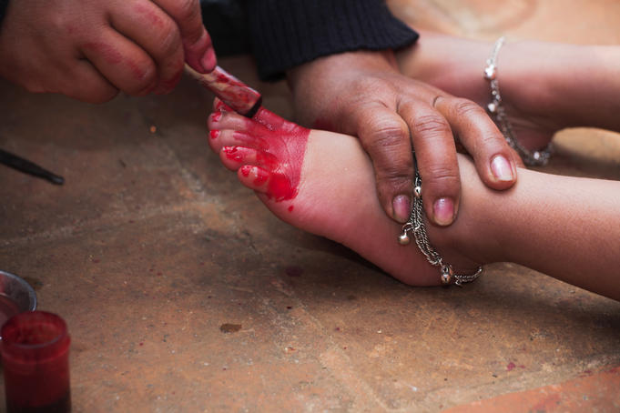 Foot painting, Kumari (living goddess) festival.