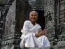 Portrait of elderly female monk smiling, Bayon, Angkor Thom.