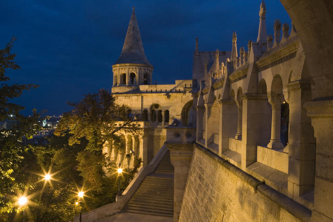 Fisherman's Bastion at dusk.