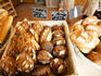 Pasteries for sale in a bakery in Pauillac.