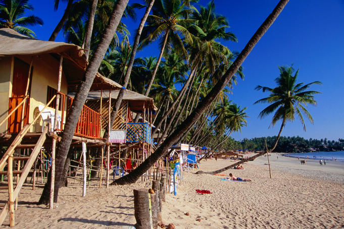 Wooden bungalows on Palolem Beach.