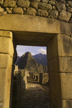 Doorway frames Huayna Picchu.