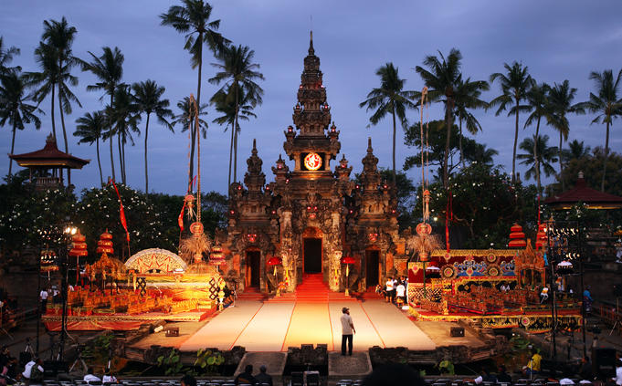 An ornate stage for Gamelan musicians to perform during the Balinese Arts Festival.