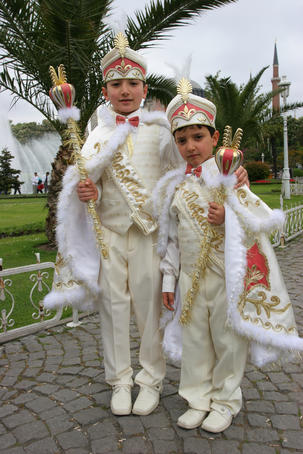 Children in traditional dress heading for Circumcision Ceremony, Historic centre of Istanbul.