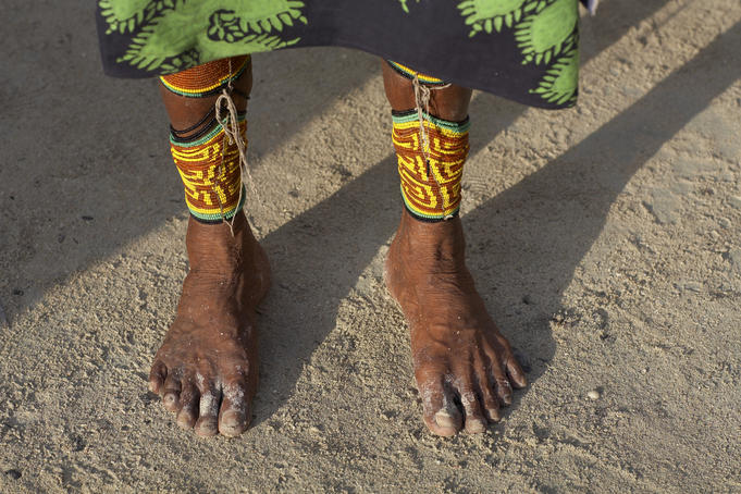 Kuna feet and legs wrapped in colorful beads.
