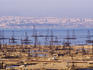 Overhead of oil wells from Bibi Hadat, south of Baku, in early evening.
