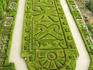 Overhead of English style garden from Tower of Brittany, Chateau de Hautefort.