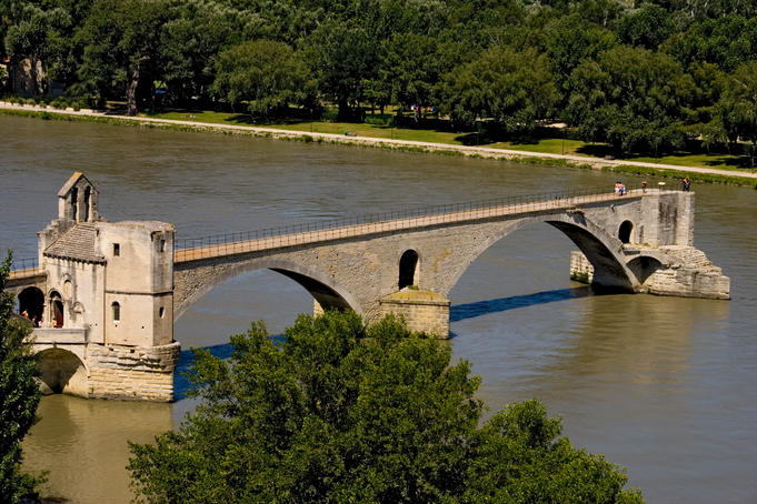 Rhone river and Pont St-Benezet (Pont d'Avignon).