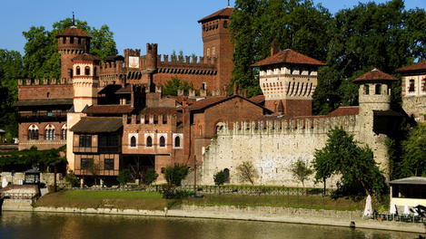 River Po and Borgo e Rocca Medioeval.