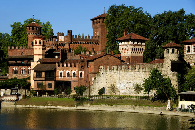 River Po and Borgo e Rocca Medioeval.