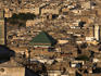 Overhead of Karouine Mosque surrounded by houses and buildings of Medina, Fès