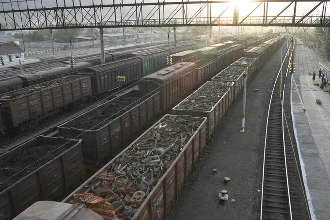 Scrap metal loaded up on trains.