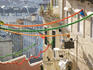Homes and restaurants on a steep walkway.