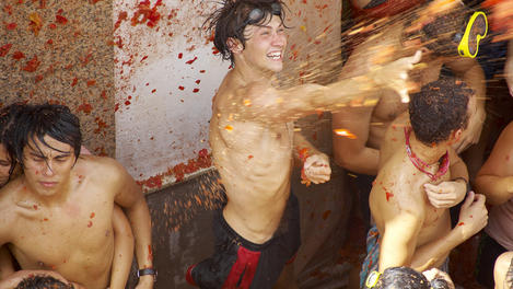 Tomato fight during La Tomatina festival.