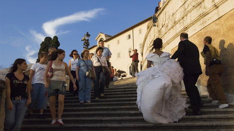 People gathering at Spanish Steps in Centro Storico.