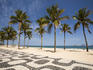 Palm trees by the distinctive wavy tile pavement at Ipanema Beach.