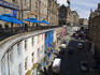 Overhead of buildings lining Victoria Street, Grassmarket.
