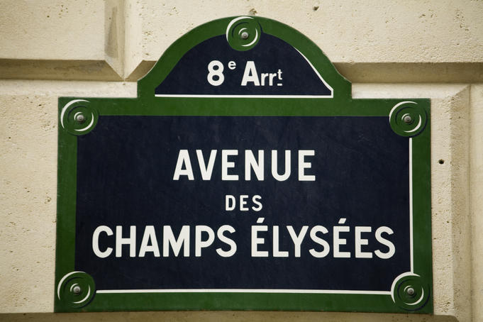 Street sign along Avenue des Champs Elysees.