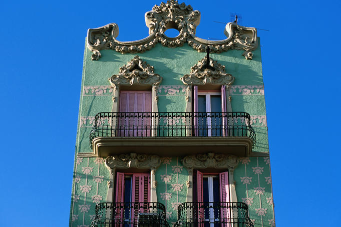 Traditional building facade, Placa del Sol, Gracia, Barcelona