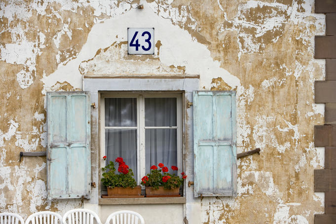 Window in Ecluse 43 boat lock lockkeeper's house on Canal de la Marne au Rhin.