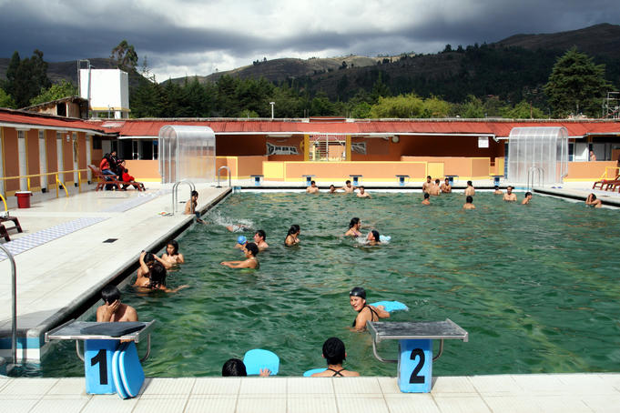 Swimming at Los Banos del Inca, natural hot springs once bathed in by Inca King Atahualpa.