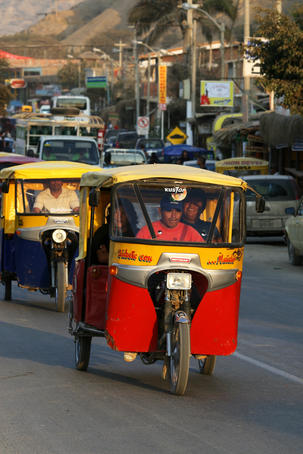Mototaxi in the main street of Mancora.
