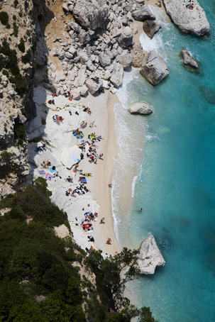 Overhead of Cala Goloritze beach, Golfo Di Orosei.