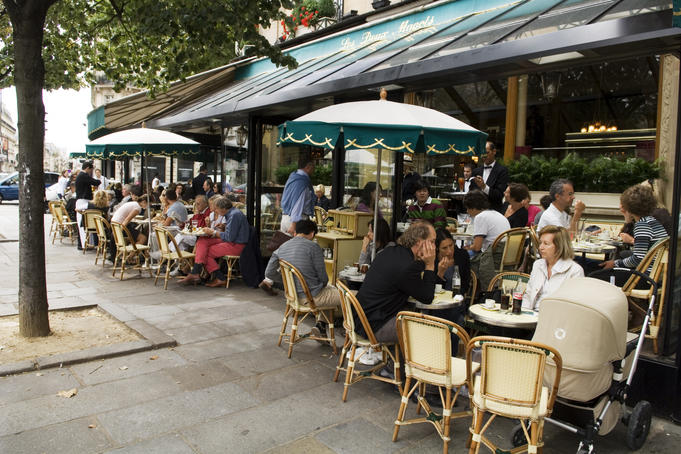 Dining outside Les Deux Magots in the St-Germain area.