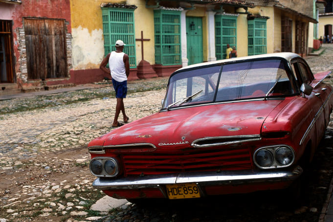 1950's Chevrolet on cobble-stoned street.