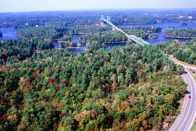 Overlooking St Lawrence River and part of the Thousand Islands, from 1000 Islands Skydeck.