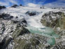 Glacier on a mountain peak in the Pembroke Wilderness, north of Milford Sound.